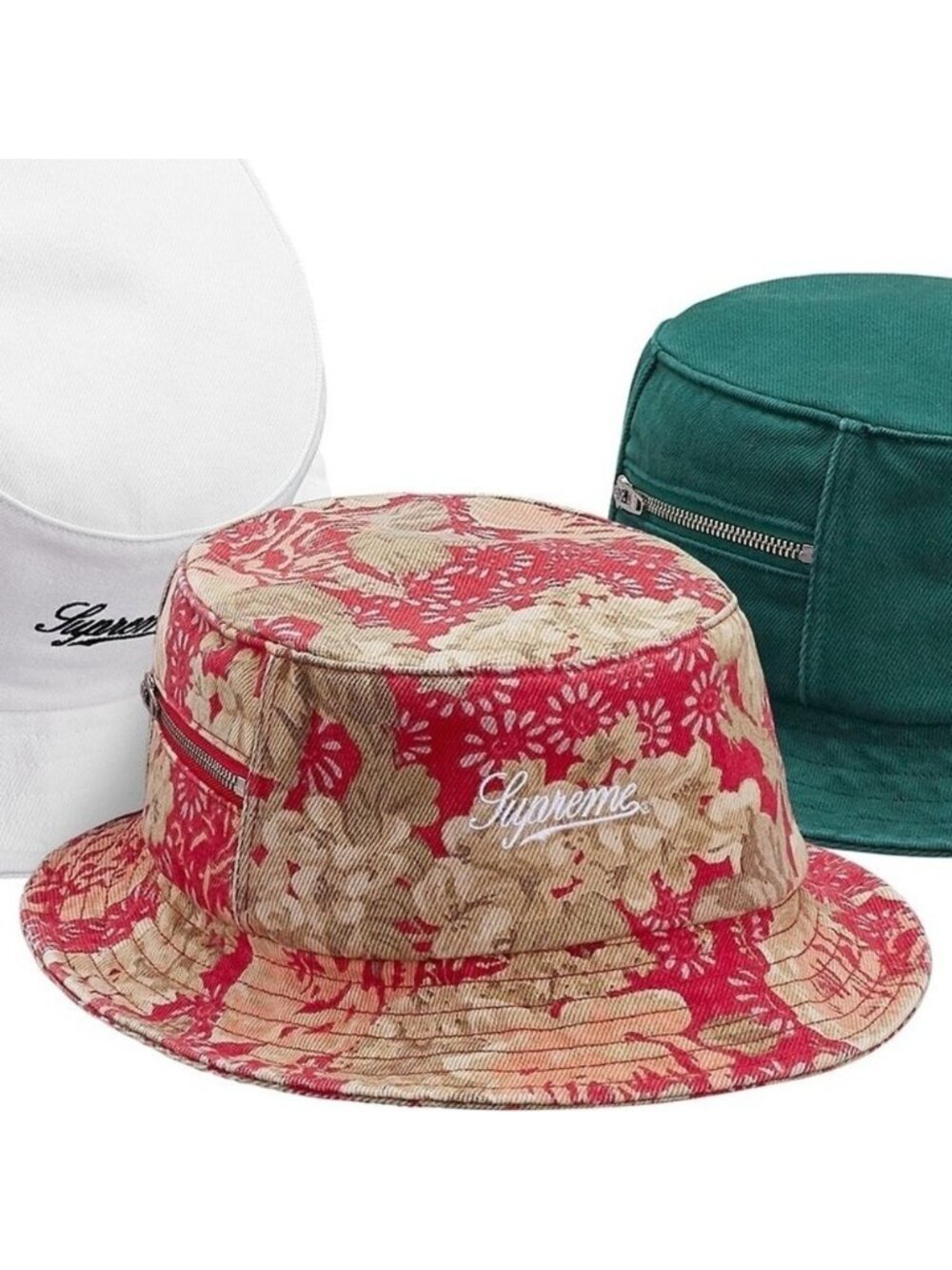 Supreme Zip Twill Crusher Floral Bucket Hat SS18 Red Medium Large